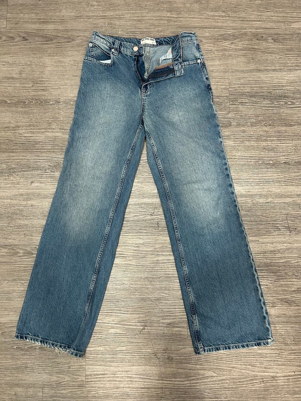Free People We The Free Good Luck Mid Rise Carpenter Wide Leg Jeans Blue Size 27